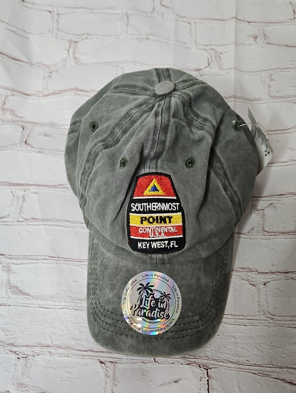 Life in Paradise Southernmost Point Key West Embroidered Cap Olive Green NWT